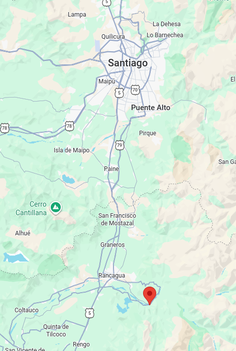 Mapa de la ubicación de Scout Park Chile entre Santiago y Rancagua
